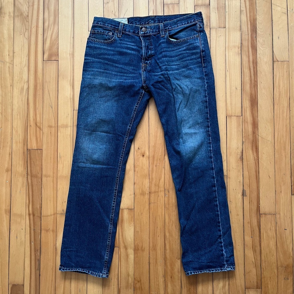 Hollister Epic Flex Mens Straight Leg Jeans Blue Medium Wash Button Fly 34x32